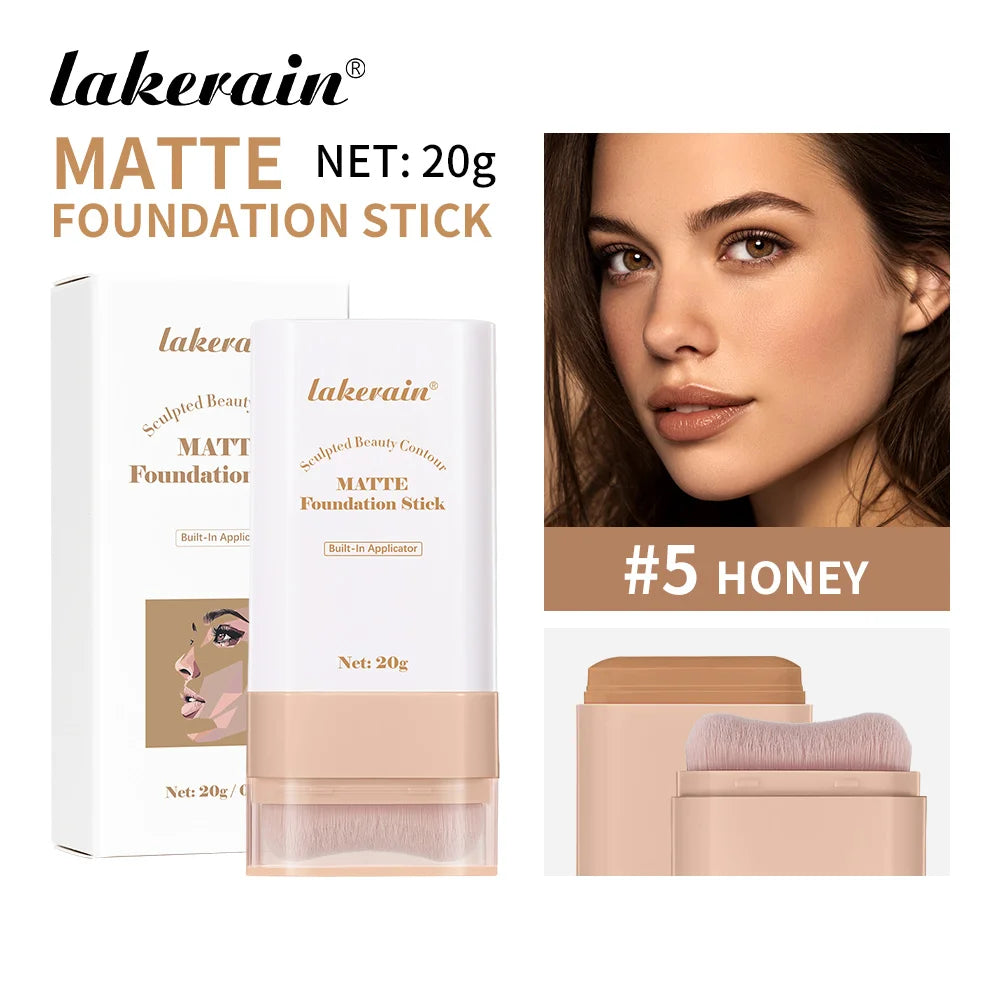 Lakerain Matte Foundation Stick Powerful Coverage Brighten Skin Tone Not Easy Melt Lightweight Smooth Texture Foundation Stick