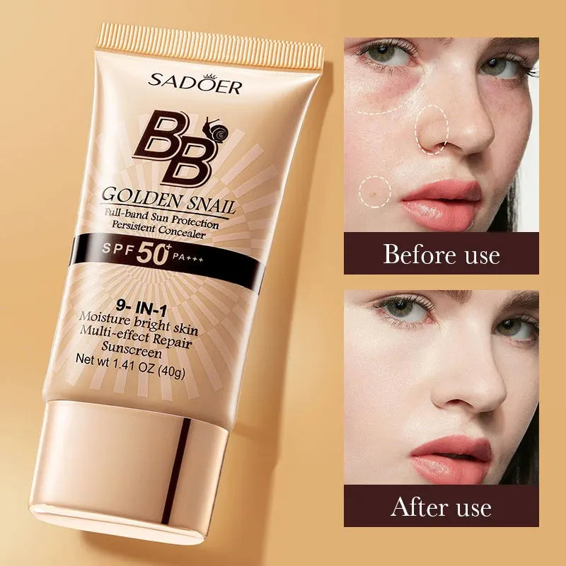 SPF50+ Gold Snail Sunscreen BB Cream Whitening Foundation Moisturizing Long Lasting Even Skin Tone Makeup Base Primer
