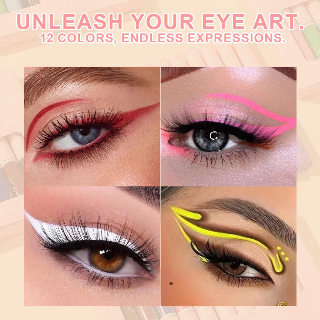 12Pcs/Set Eyeliner Pen Set, Quick-Drying, Smooth, Non-Smudging, Ultra-Fine, Long-Lasting, Non-Fading, Precise Application, Holiday Party Eyeshadow Pen Set