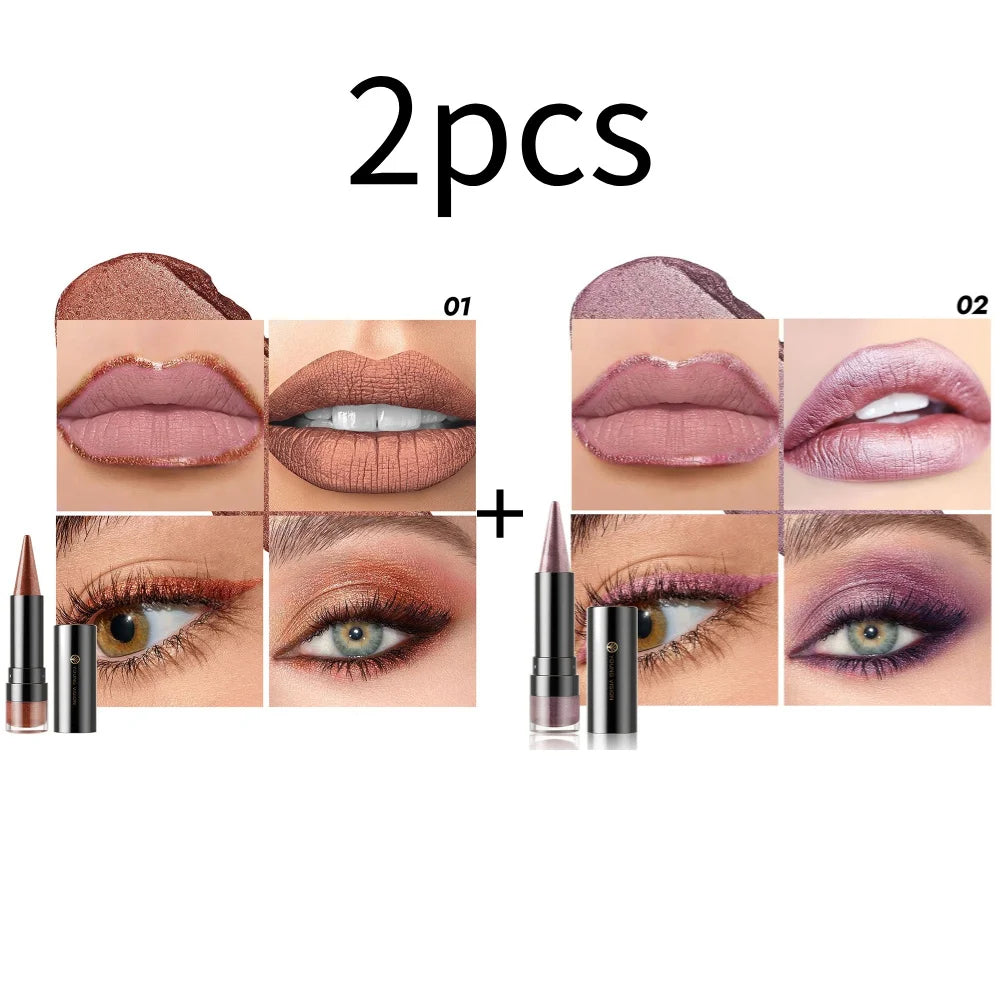 YOUNG VISION Dual-Finish Lipstick Pointed Tip 6 Colors Matte Pearl Shimmer Waterproof Kiss-Proof Non-Transfer