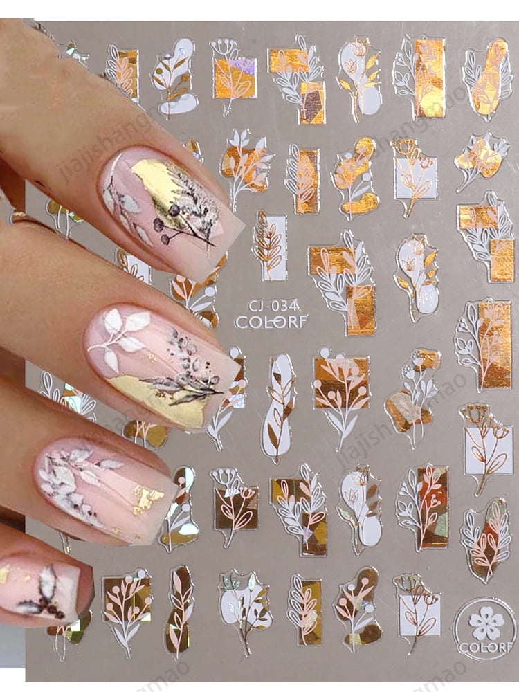 Shiny Gold Star Moon Sun Nail Stickers for Manicure Accessories Heart Feather Animals Printing Self Adhesive Nail Wrap