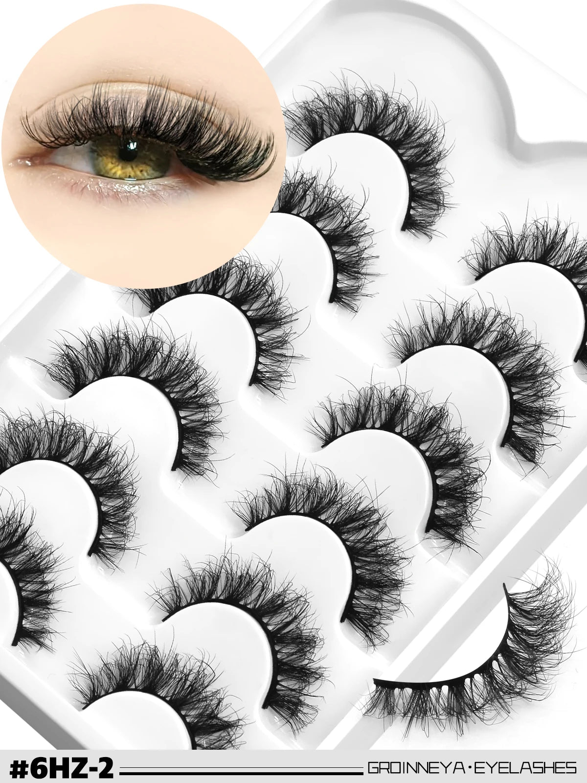 GROINNEYA False Eyelashes 3D Mink Lashes Cat Eyelashes Fluffy Wispy Volume Lashes Fake EyeLashes Natural Lashes Strips Makeup