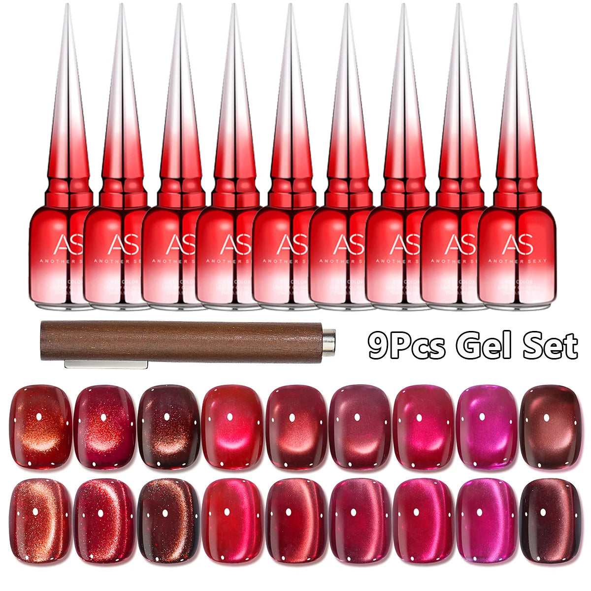 AS 9pcs Cat Eye Magnetic Moonlight Gel Nail Polish Set 15ml Sparkle White Silver Water Light Red UV Gel Nail Art Manicure Vernis