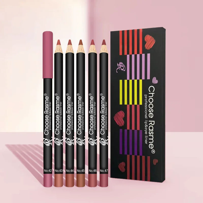 6-Color Plump Lip Liner Set, Soft, Bright, Rich, Silky, Smooth, Delicate, Waterproof, Easy Makeup, Portable Lipliner