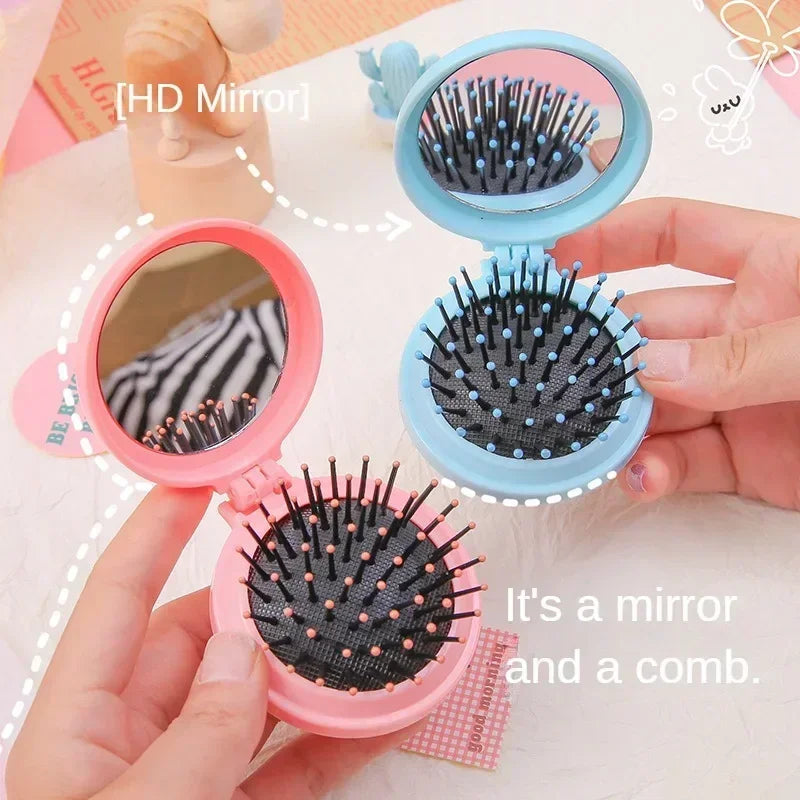1 Pcs Small Size Hair Comb With Folding Mirror Traveling Portable Massage Folding Comb Women Girl Hair Brush Styling Tools