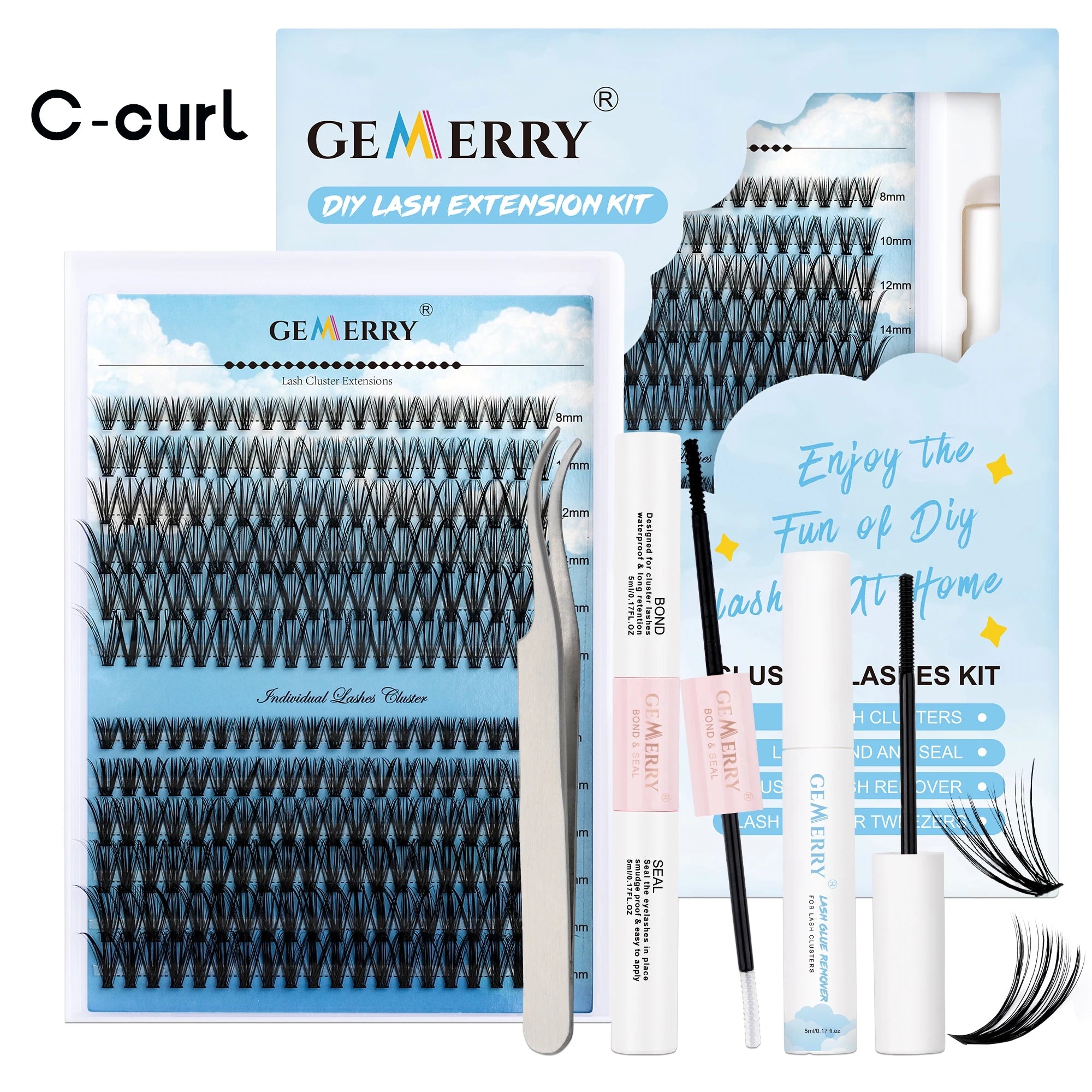 Gemerry 40P/50P DIY Lashes Extension Kit With 280 PCS False Lash Clusters Lash Bond And Seal Lash Glue Remover And Lash Tweezers