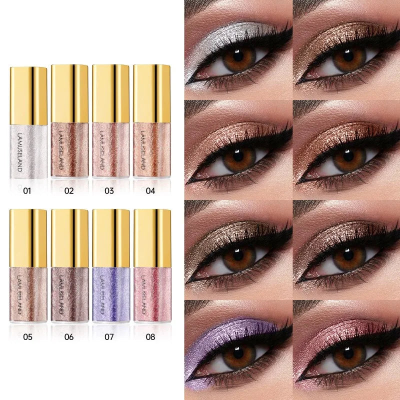 Pearly Liquid Eyeshadow Makeup Waterproof Shimmer Glitter Eye Shadow Highlighter Lasting Eye Tint for Daily Natural Smokey Look