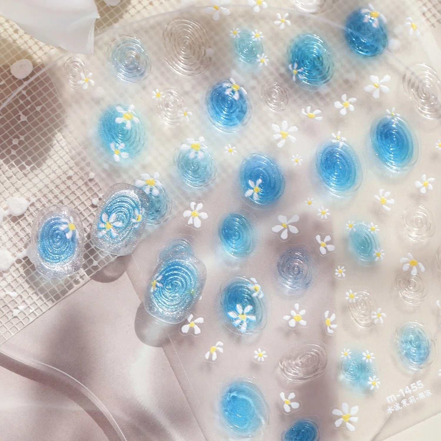 5D Summer Ocean Nail Art Stickers Blue Water Wave Daisy Spiral Pattern Self-adhesive Seaside Nail Decal DIY Manicure Decoration