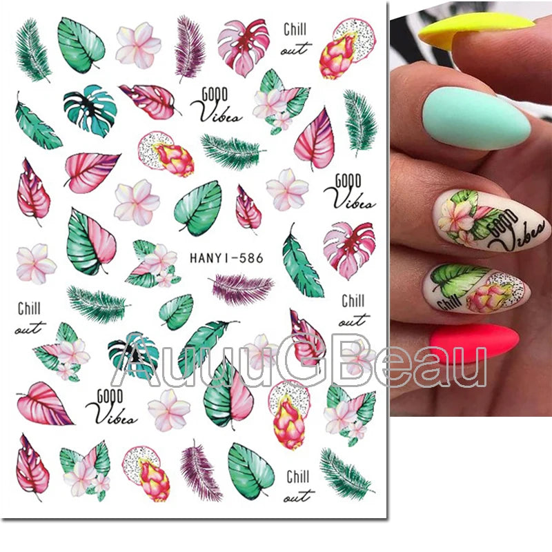 3d Nail Art Decals Geometric Lines Daisy Sunflowers Letters Adhesive Sliders Nail Stickers Decoration For Manicure