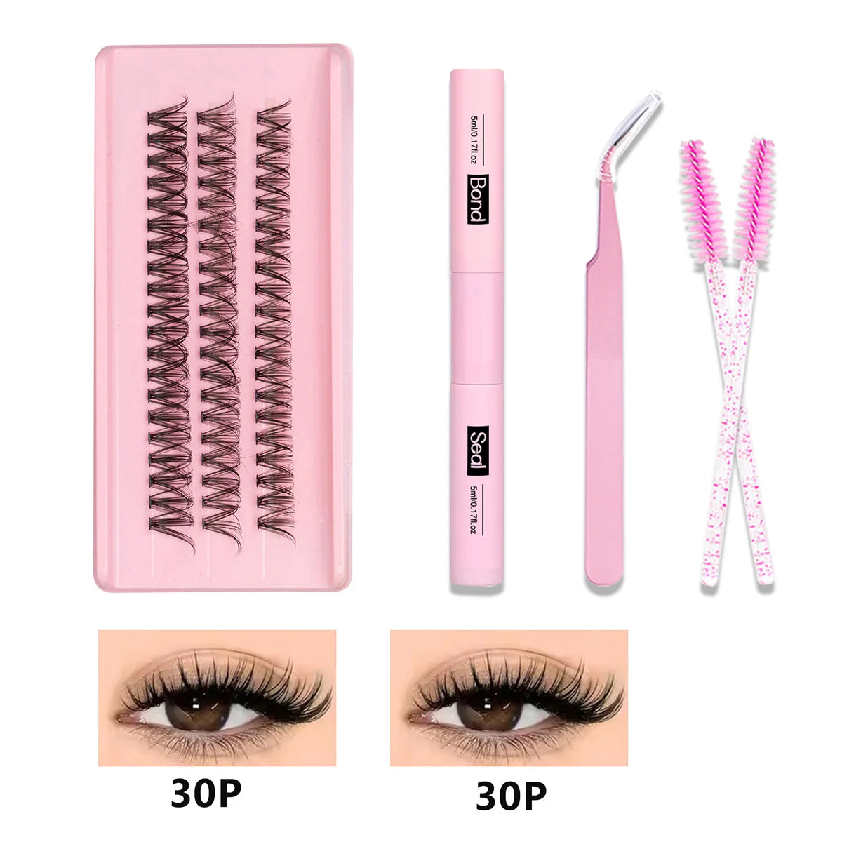 Lash Clusters Kit Wispy Lashes Natural DIY Lash Extension Kit 8-16mm C Curl Individual Lashes Cluster with Bond and Seal