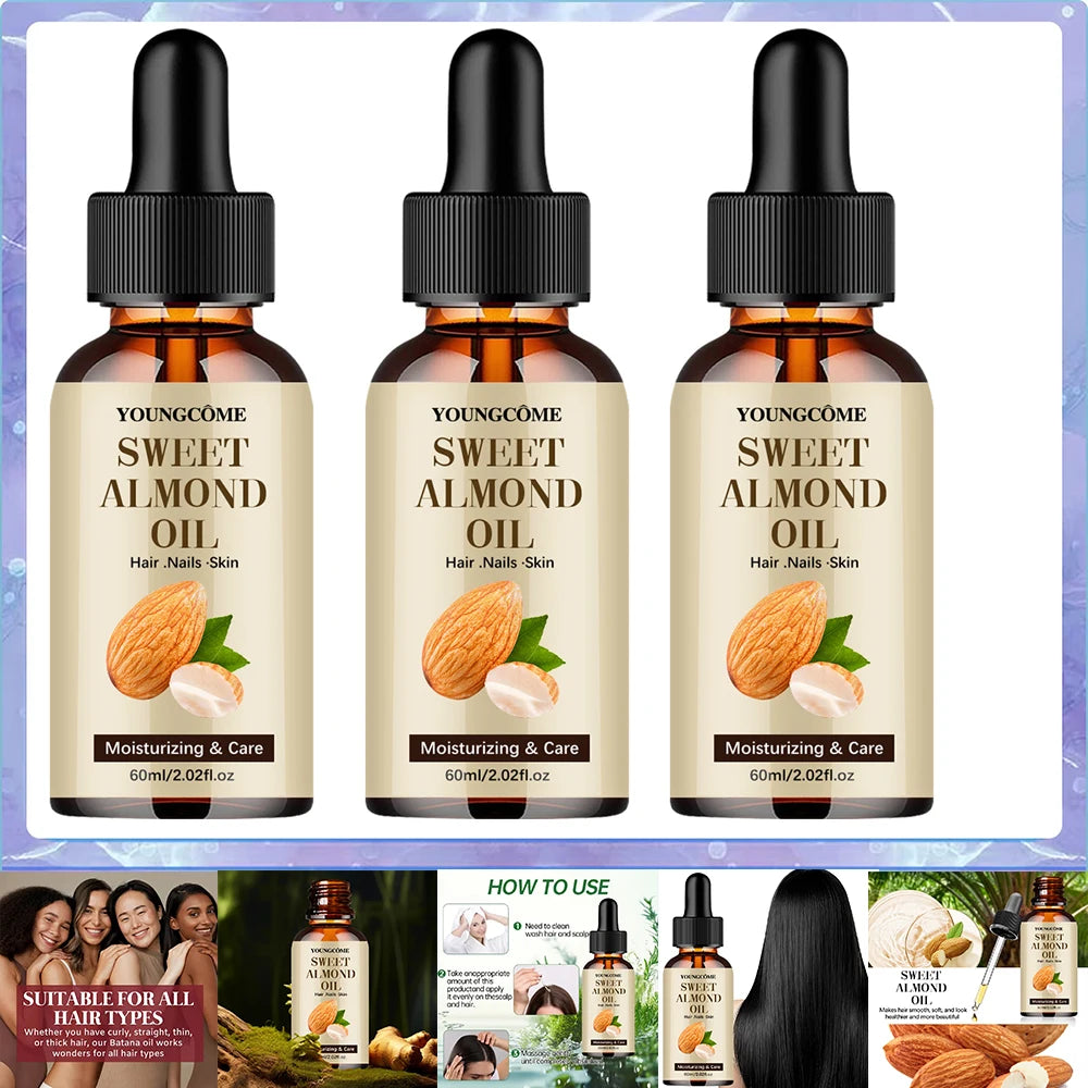 Sweet Almond Oil, Cold Pressed Pure Nourishing Moisturizing for Hair Skin Lightweight Hair Oil Pure, Multi-Purpose Body Face Oil