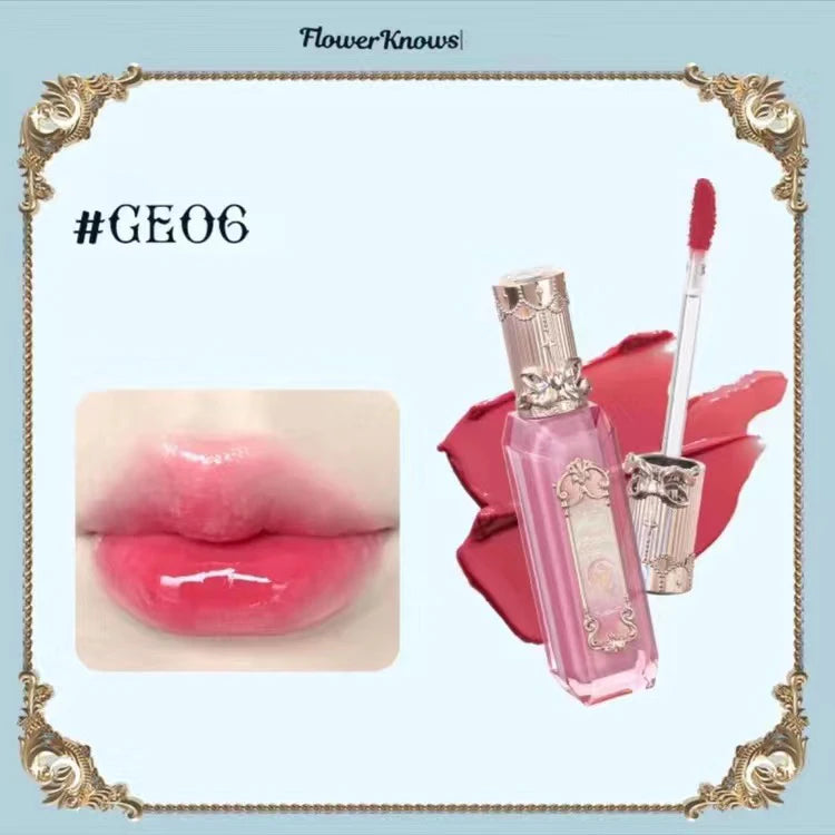 Flower Knows Moonlight Mermaid Clear Lip Gloss Collection Gemstone Lip Glaze Nourishing Mirror Lip Plumber Gloss Makeup 3.5ML