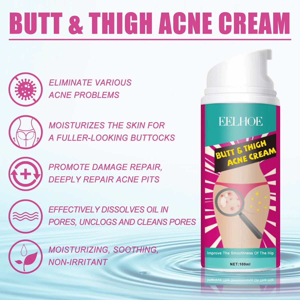 EELHOE 100ml Butt Acne Clearing Spot Treatment Cream Remove Pimples Moisturizing Skin Brighten Smooth Thigh Acne Removal Cream