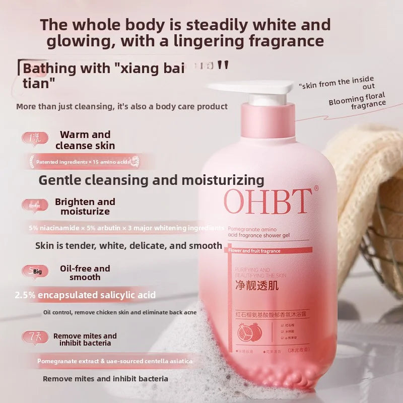 OHBT 500ml Pomegranate Salicylic Acid Shower Gel, Gentle Cleansing Nourish Body Wash, Fragrance Moisturizing Bath Lotion Gel