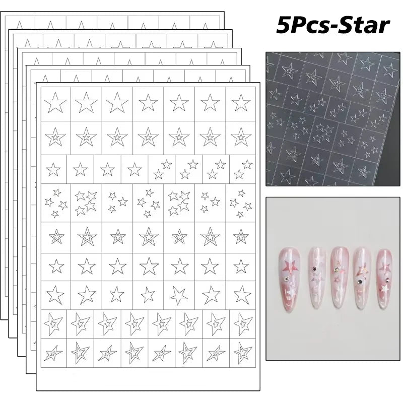 5Pcs Hollow Out Butterfly Nail Art Stencils Stickers Spray Painted Design Love Pattern Template Nail Decals Auxiliary Tools