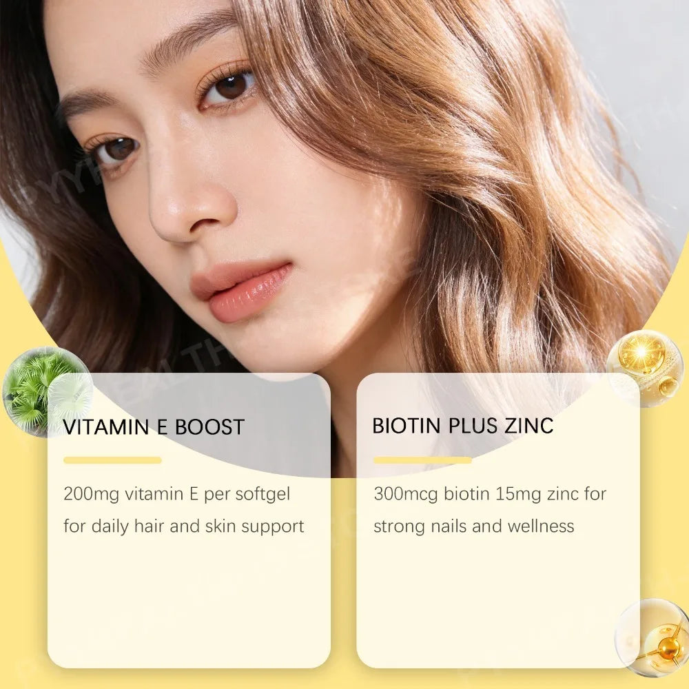 BushAid Hair Care Vitamin E Softgels with Biotin and Zinc for Healthy Hair Growth, Skin Hydration and Strong Nails, 60 Softgels