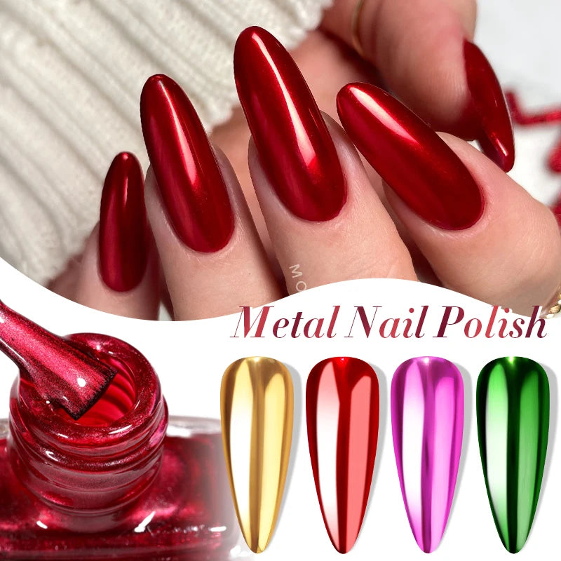 LILYCUTE 7ML Super Bright Silver Metallic Nail Polish No Need Lamp Quick Dry French Style Glass Bottle Manicure Nail Art Varnish