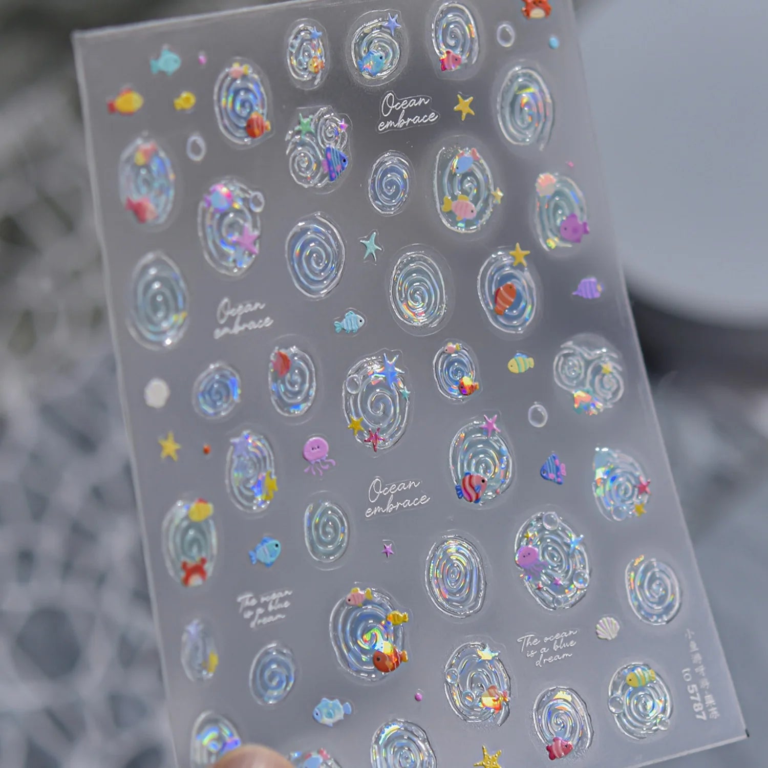 5D Summer Ocean Nail Stickers Seaside Vacation Colorful Fish Bubble Starfish Little Octopus Nail Decal Fresh Sea Manicure Decor