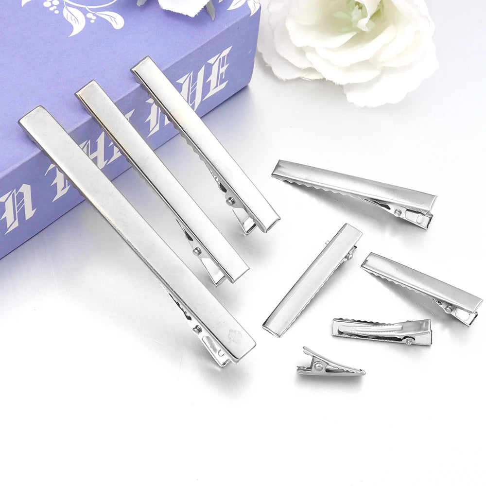 20-50pcs 20/32/40/45/55/65/75/98mm Metal Flat Single Prong Alligator Hairpin Clip Base DIY Hair Clip Jewelry Making Accessories
