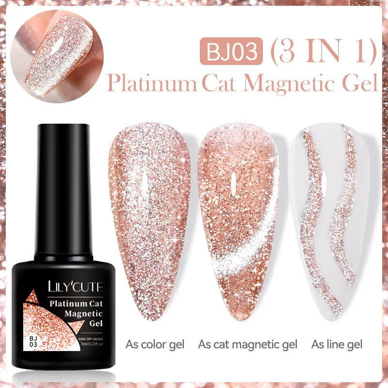 LILYCUTE 7ml 9D Black Crystal Cat Magnetic Gel Nail Polish Laser Silver Glitter Semi Permanent Manicure For Nail Art Gel Varnish