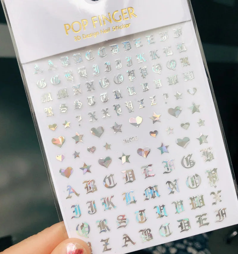 New Roman 26 English Alphabet Number 3D Self-adhesive Nail Art Decal Sticker Word Small Letter Nail Tattoos Decal Stickers