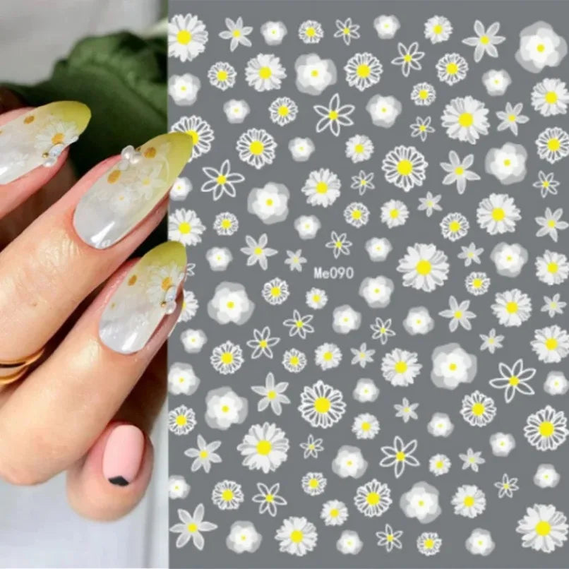 3D Flower Petal Nail Stickers Purple Pink Tulip Leaf Clover Summer Avocado Fruit Geometric Line Floral Manicure Decoration