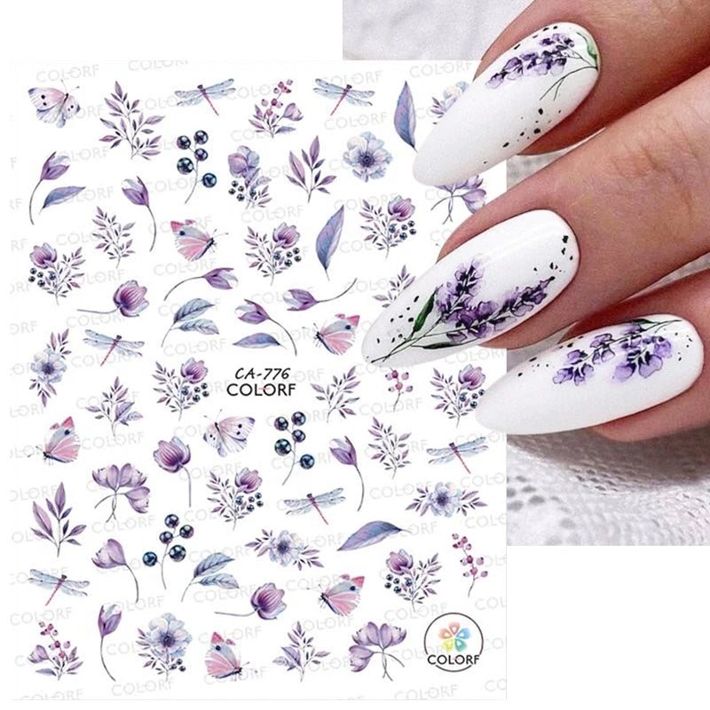 3D Nail Stickers Bronzing Gold Silver Lines Stripe Geometric Design Flowers Gradient Adhesive Slider Papers Nail Art Accessories