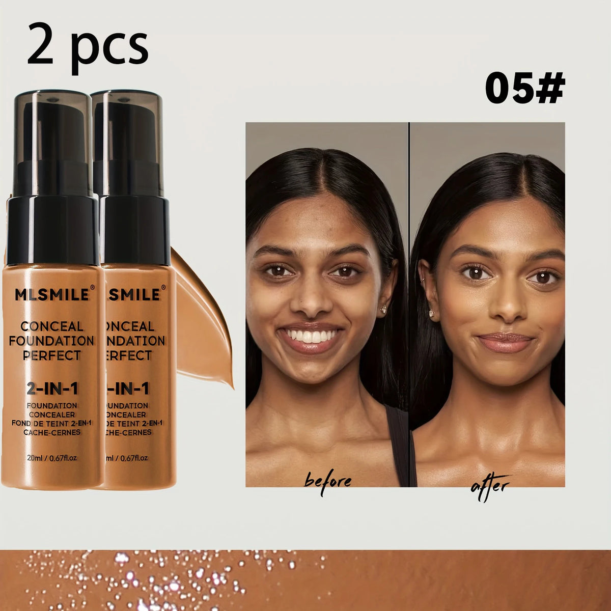 2-In-1 Oil Control Liquid Foundation And Conceal, Full Coverage Long Lasting Waterproof Foundation Makeup