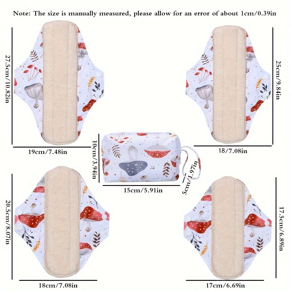 4pcs/Set Including 1pc Mini Wet Bag  Mesh Cotton Lining Cloth Menstrual Pads Reusable Sanitary Pads Mama Panty Liners