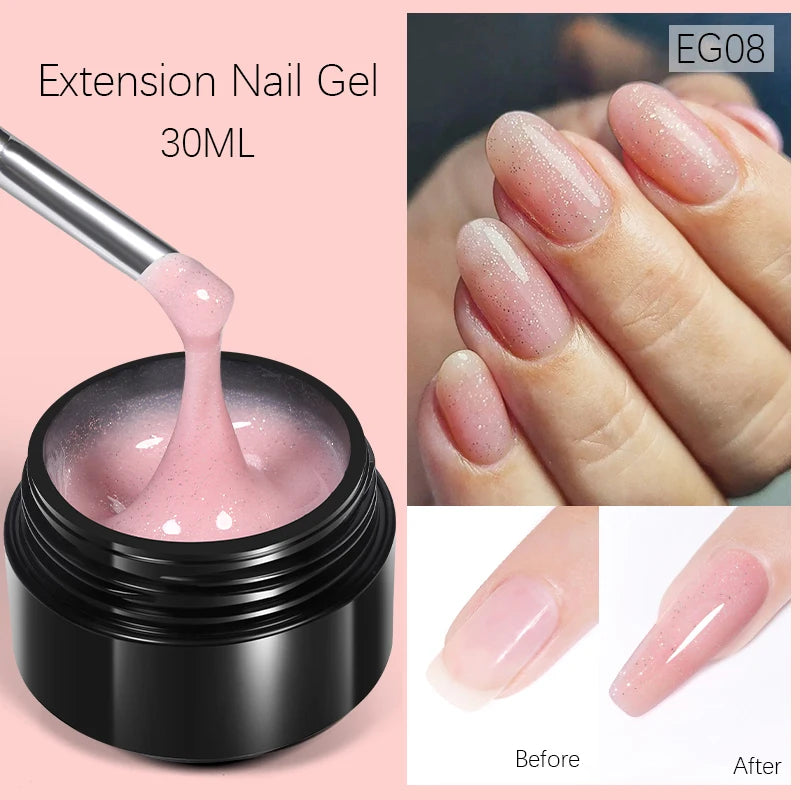 BORN PRETTY 30ml Nail Extension Gel Glitter Soak Off Nail Acrylic Crystal Building UV Gel for Nails Quick Extension Manicure