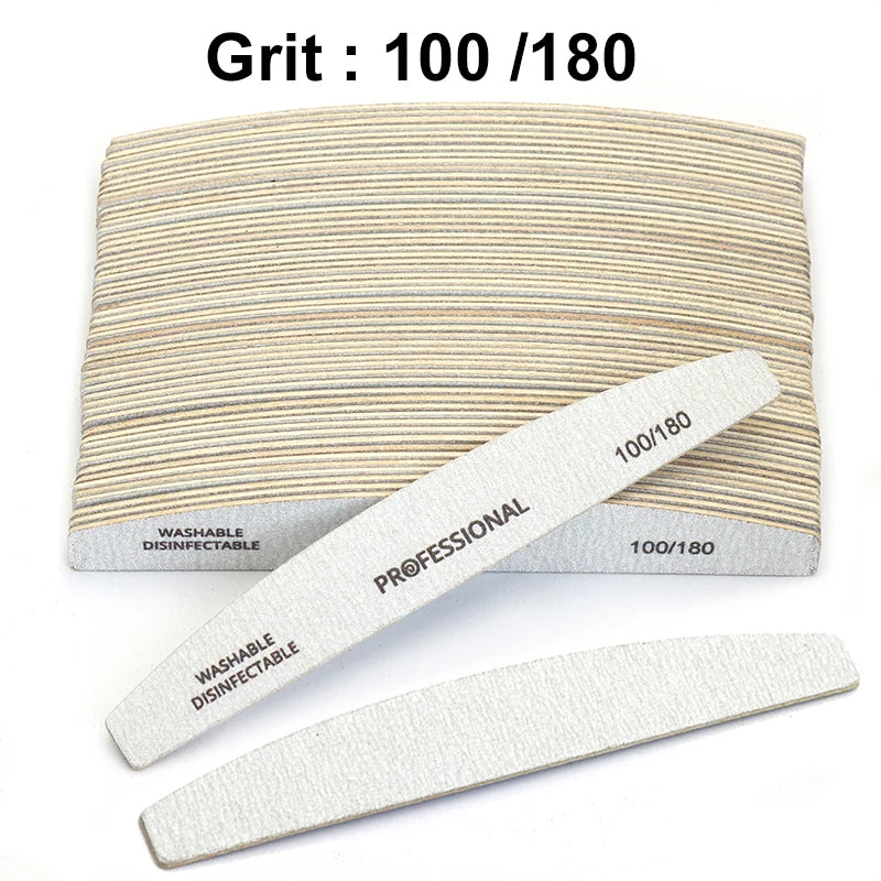 50/100Pcs Professional Wooden Nail Files 180/240 Buffer 100/180 Grey Boat Wood Sandpaper Block Gel Polisher Sanding Nail Files