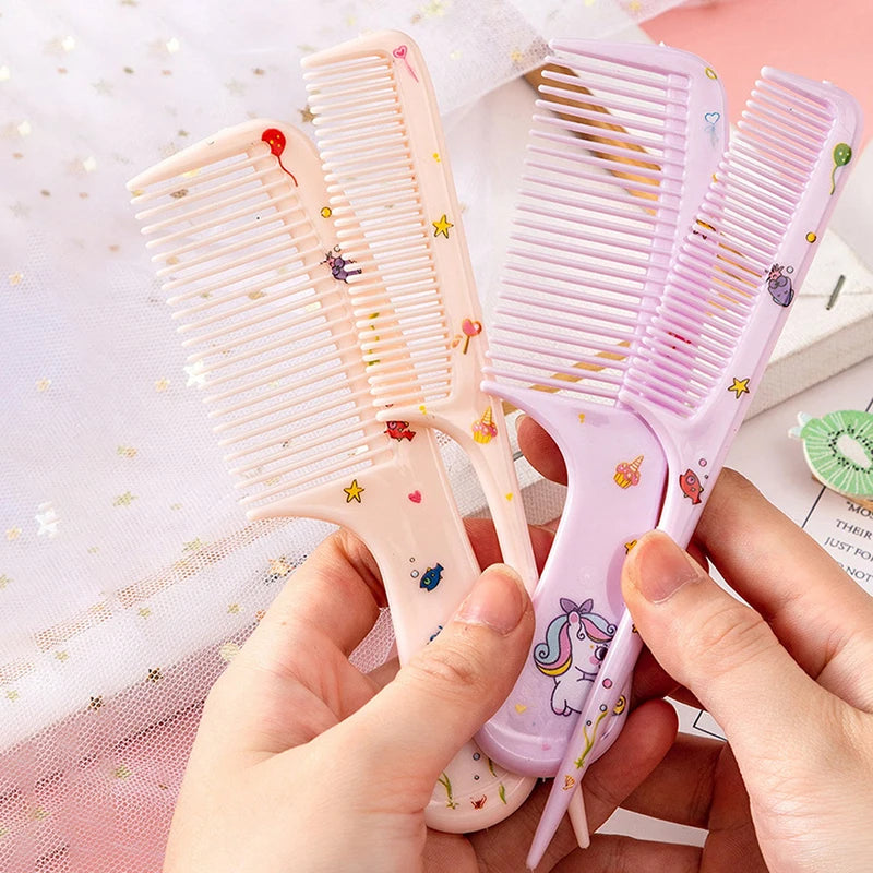2Pcs/Set Cute Kids Hairdressing Comb Anti-static Pointed Tail Comb for Girls Whale Dinosaur Giraffe Unicorn Hair Cmb Kids