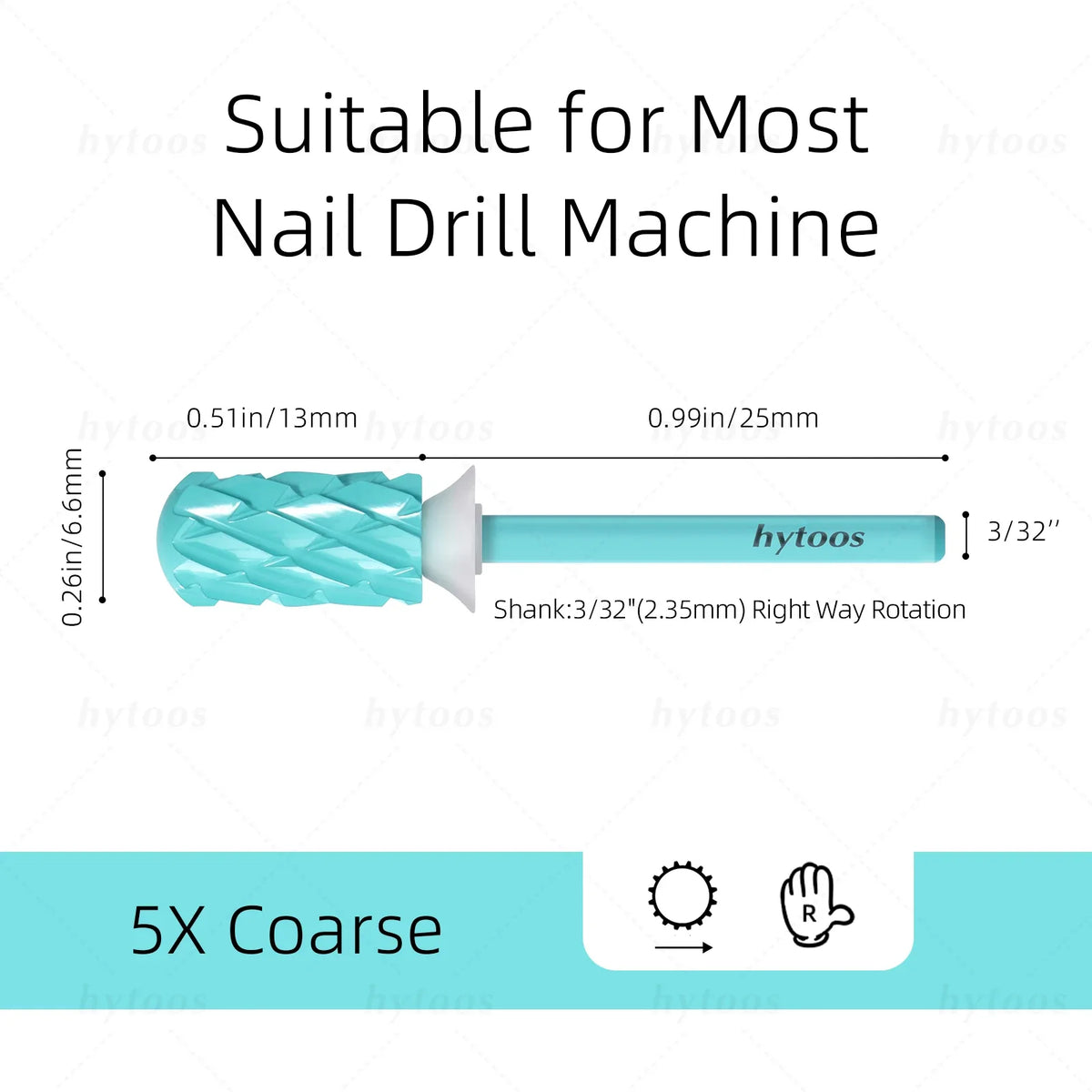 HYTOOS 5XC Carbide Nail Drill Bits hytoos-green Coating Dome Safety Barrel Bit for Thick Gel & Acrylic Removal Pro Manicure Tool