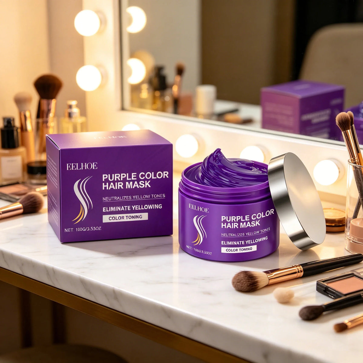 EELHOE Purple Shampoo Removing Yellowing Moisturizing Anti-Fading Hairs After Bleach Repair Dry Color Correcting Hairs Mask Set