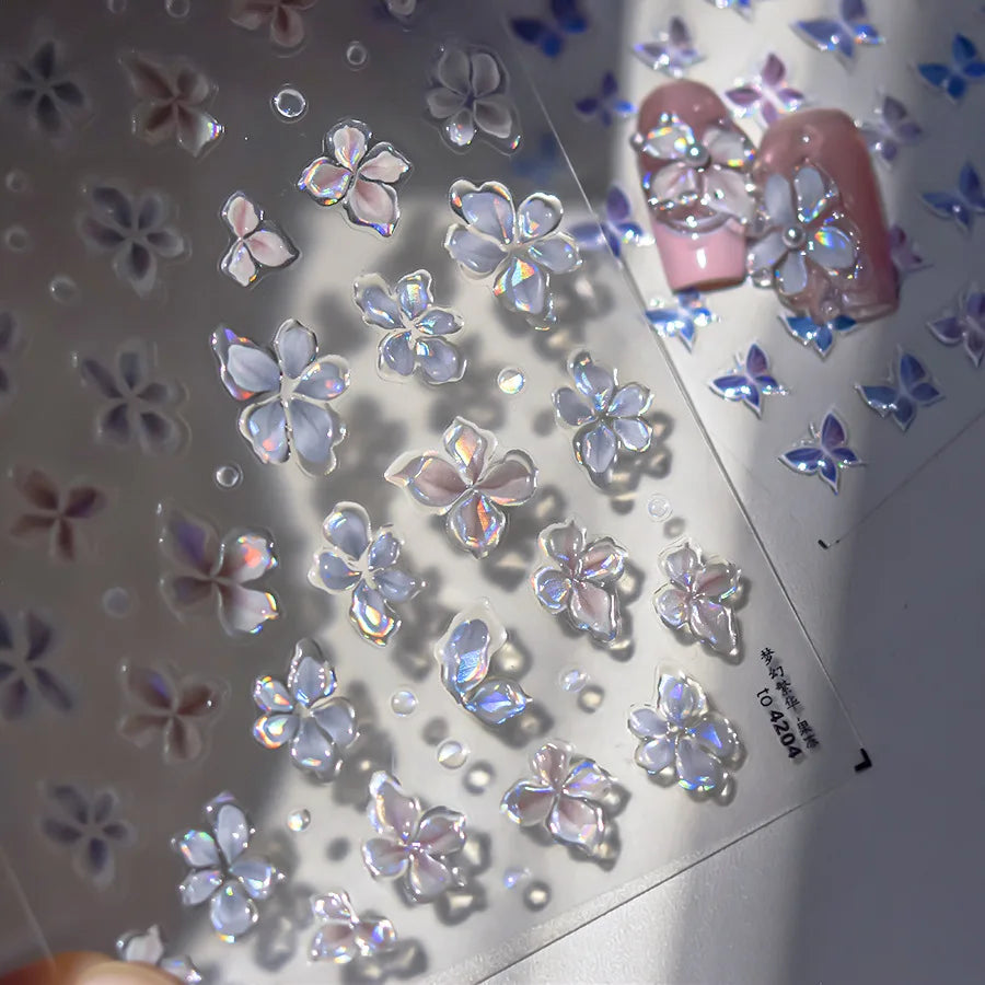 5D Jelly Flower Nail Stickers Delicate Petal Blossom Shiny Like Translucent Floral Self Adhesive Decoration Manicure Decal DIY