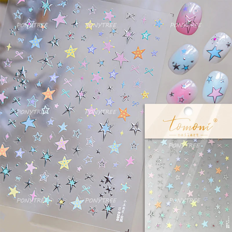 Geometric Lines Star Love Heart Chain Silver Gold Lava Letter Flower Growth Ring Number 5D DIY Nail Art Stickers Manicure Decals