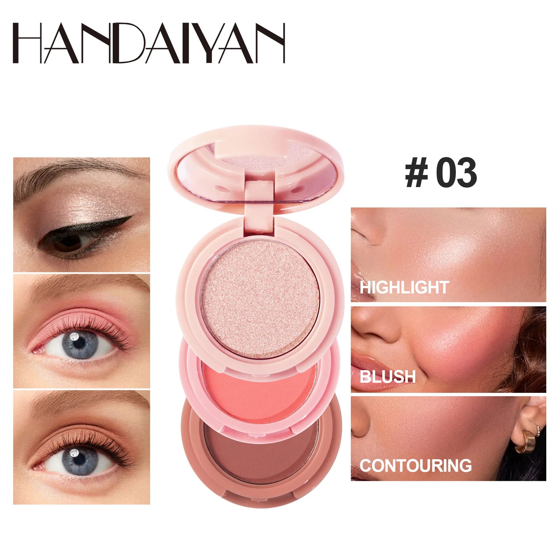 3 in 1 Multifunctional Matte Highlighter Contour Blush Palette Pearly Shiny Face Powder Cosmetics for Professional Makeup