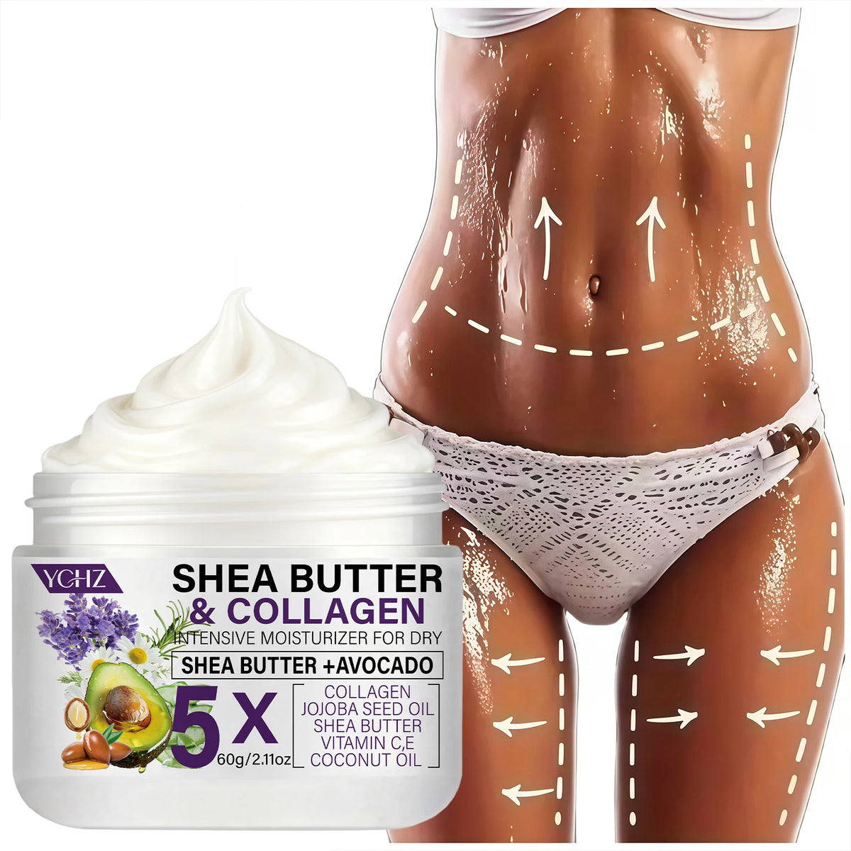 Shea Butter Collagen Firming Cream, Light Beige Firming Cream, Suitable for Thighs, Buttocks, Arms, Abdomen--And Body Lotion-60G