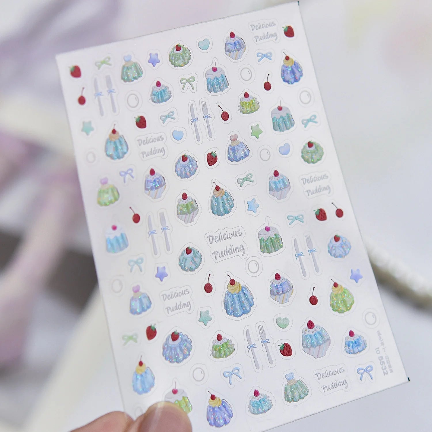 5D Pink Blue Bear Dessert Cake Pudding Candy Cane Heart English Slogan Nail Art Stickers Cute Baby Bear Party Embossed Decals