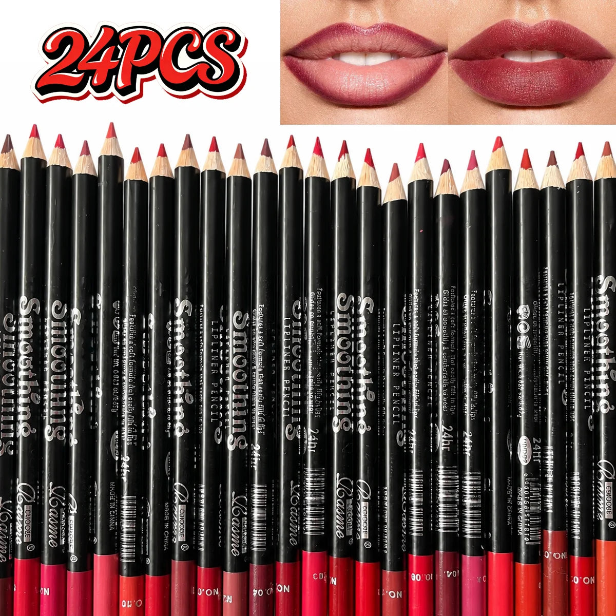 24Color Matte Lip Liner Pencil Set, Long Lasting Waterproof Smooth Lip Liners, Velvet Lip Pencils for Lips Makeup, Nude Red Brown Lip Liner Kit for Women Daily Party Cosmetics