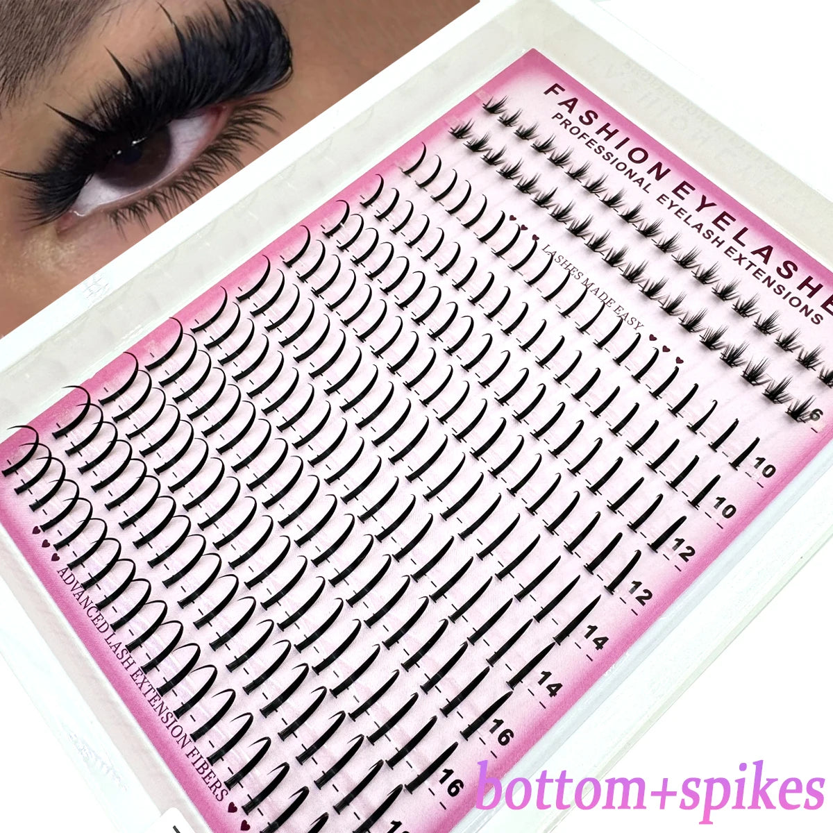 12Rows Bottom&Spiky Lashes Clusters Volume Individual Lashes Cluster Extensions Spikes Lashes Clusters DIY Fairy/Manga Eyelash