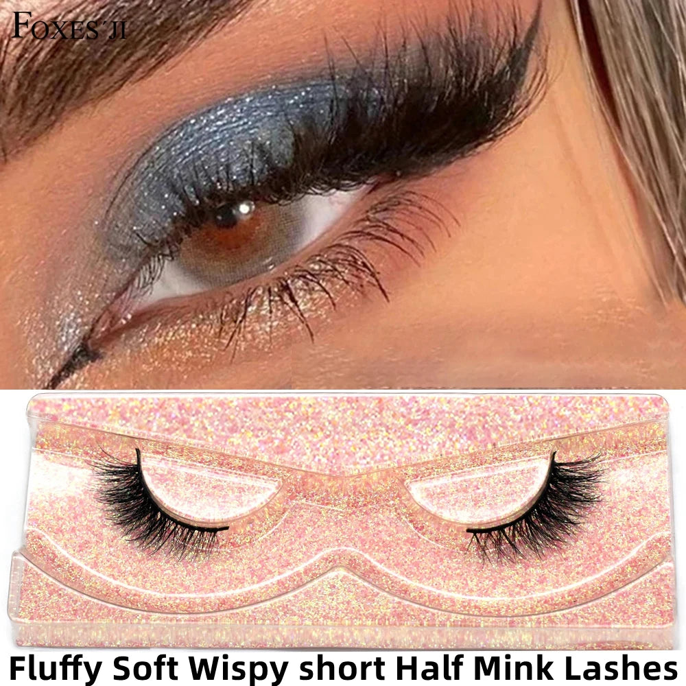 Half Lashes Short Mink Eyelashes Fluffy Soft False Eyelashes Wispy Cross Strip Eye Lashes Natural Mink Eyelash Extension Makeup