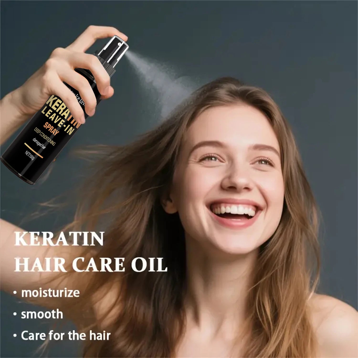 Keratin & Biotin Leave-In Spray 100g, Deep Conditioning Treatment for Damaged Hair, with Rice Amino Acids, Fast Shipping