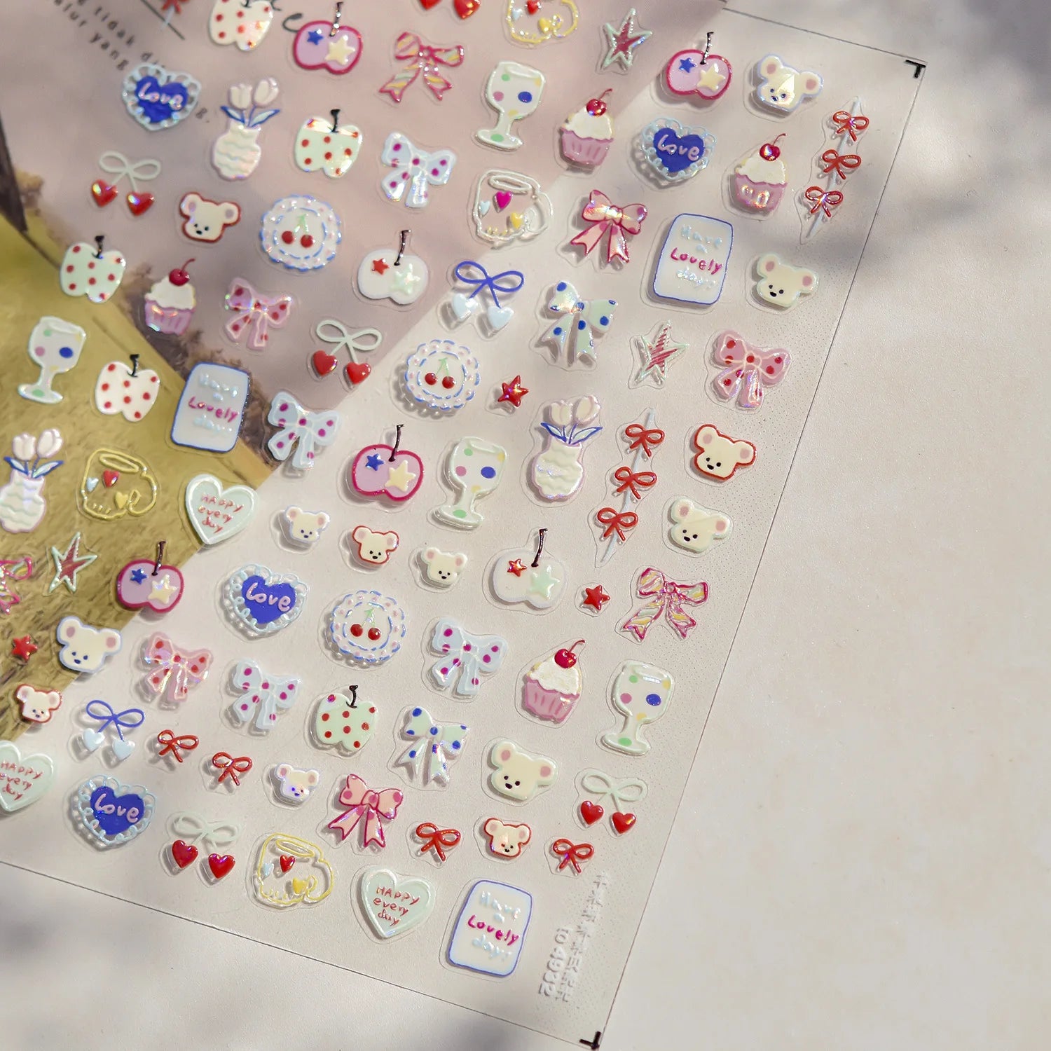 1pcs Japanese Cute Graffiti Lines Nail Art Stickers 5D Embossed Butterfly Rabbit Nail Art Accessory Stickers Self Adhesive Decal