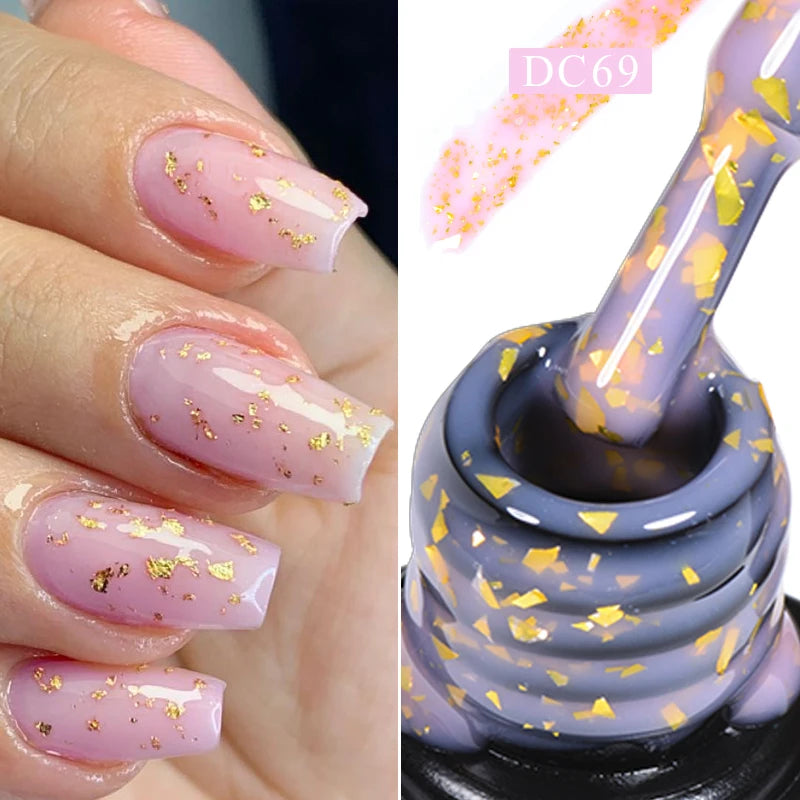 MTSSII 7ml Gold Foil Glitter Rubber Base Gel Self-leveling Semi Permanent Soak Off UV LED Gel Varnish For Nails Manicure