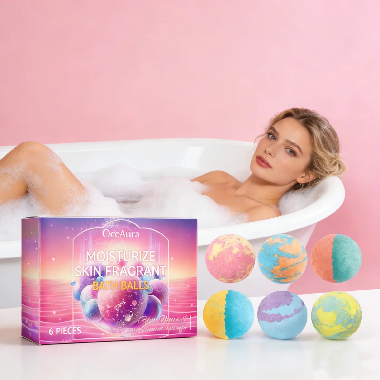 6PCS Colorful Bath Balls Gift Set Deep Moisturizing Skin Exfoliating Reduce Dryness Cheerful Scent Relax Spa Bath Flavor Balls