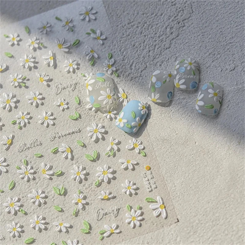 1Pcs Lovely Cat Green Potted Plant Flowers Nail Stickers 5D Reliefs Self Adhesive Nail Art Stickers Manicure Decorations Decals