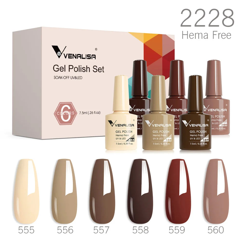 6pcs Venalisa Construction Gel Kit Stronger Jelly Color Reinforce Natural Nail Varnish Rubber Base Color Series Nude Collection