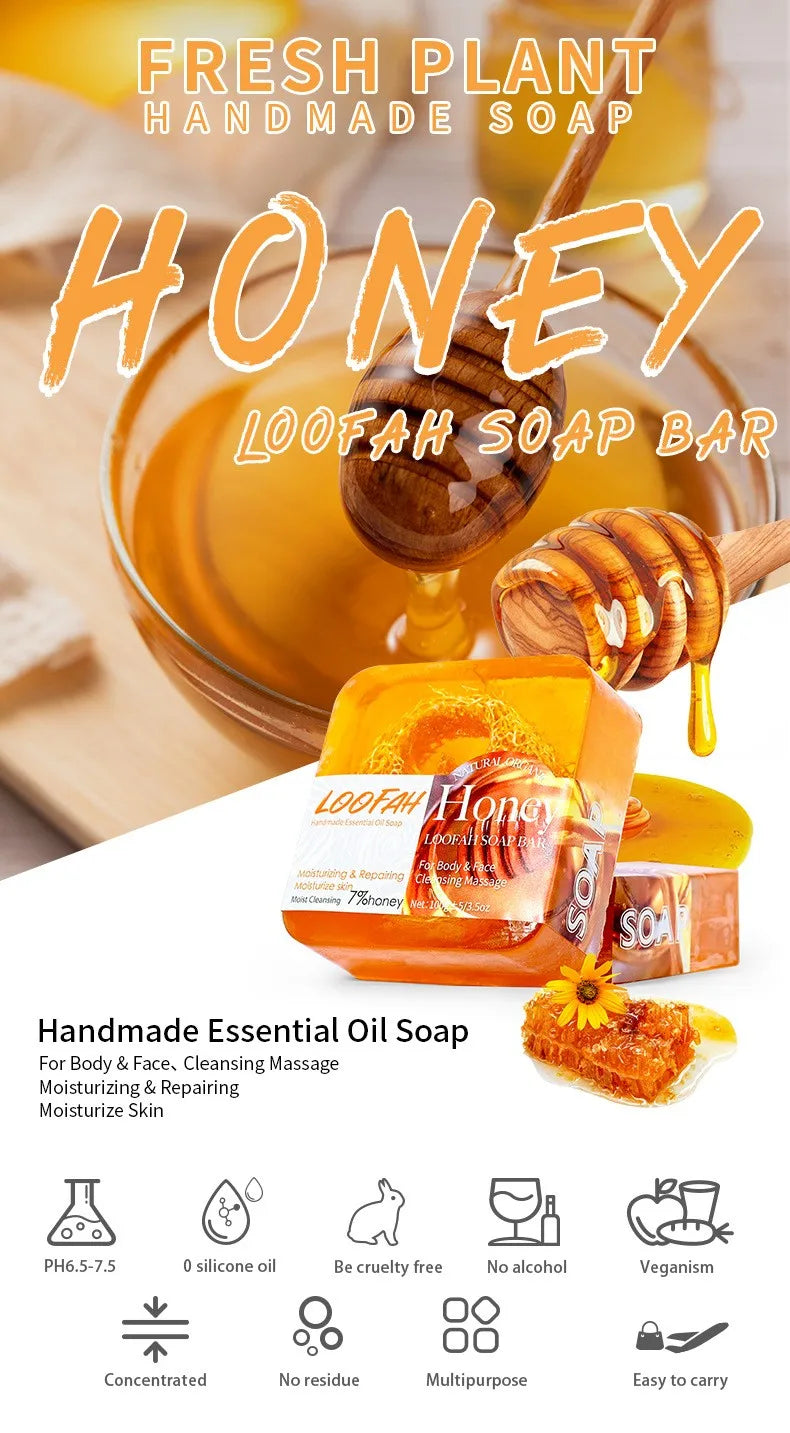 Facial Honey Loofah Soap Acne Treatment Tea Tree Lemon Rose Whitening Handmade Eco-friendly Sponge Honey Loofah Soap