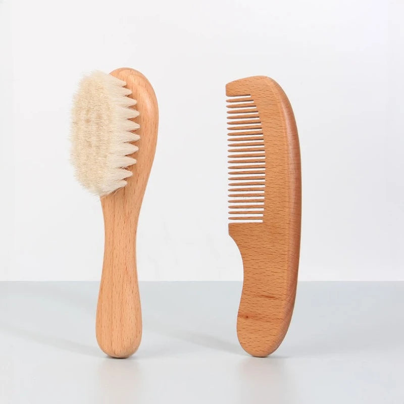 2pcs Baby Hair Comb and Brush Set Baby Care Hair Soothing Hair Brush Beech Soft Wood Comb Newborn Massager Baby Shower Gift